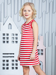 Платье в красно-белую полоску - Размер 122 - Цвет белый с красным - Картинка #1